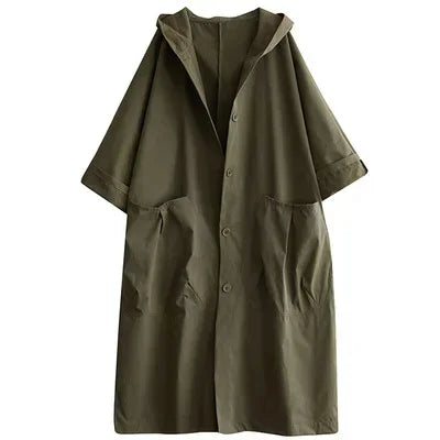 New 2026 Ladies Hooded Trench Coats Solid Loose Single-breasted Long Jacket for Daily Wear Women Windbreaker Casual Outerwear