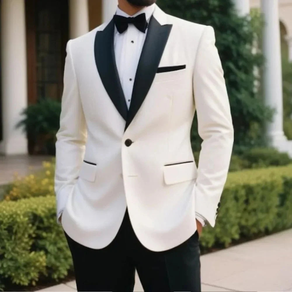 Men's Business Suit Ivory White Jacket With Collar Suitable For Weddings Banquets Beach Meetings Only 1 Jacket