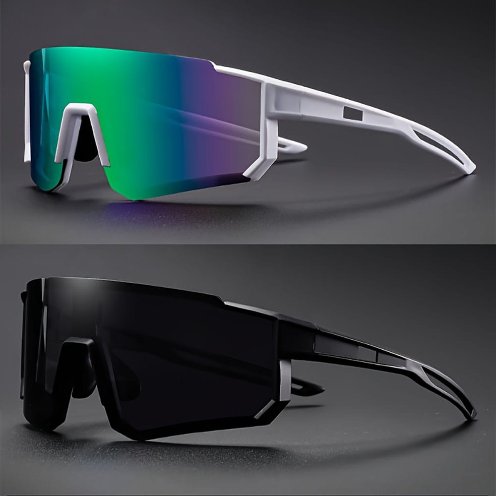 Men oversized cycling sunglasses with white and black polycarbonate frame and reflective gradient lenses suitable for wear sunglasses in various applicable scenarios under the filter category of gradient lenses.
