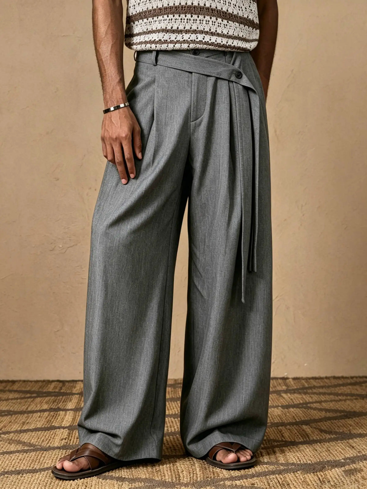 Men's Casual Fashion Grey Business Trousers Wide Leg Long Pants British Style Comfortable Leisure Pants for Men