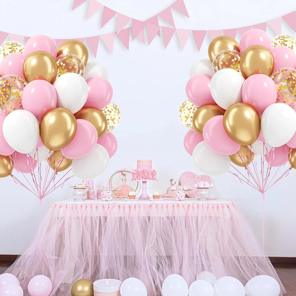 Baby Pink Balloons Set Pastel Pink White Metal Gold Confetti Balloon Baby Shower Gender Reveal Birthday Party Decorations Globos