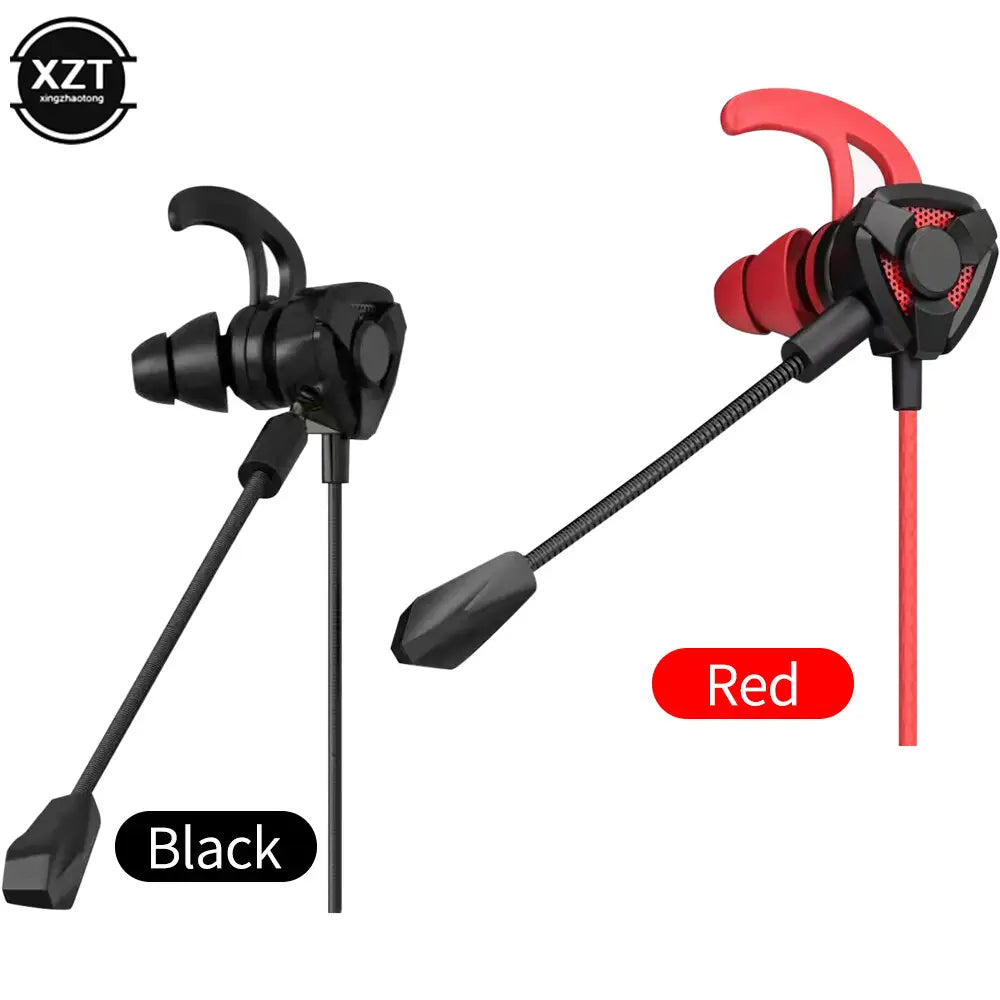 Schwarze und rote verkabelte Gaming-Ohrhörer mit flexiblem Mikrofonarm, ausgelegt als Headset-Gamer-Kopfhörer für die Nutzung mit Mobilgeräten und Konsolen