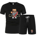 New summer fitness sportswear for men, short-sleeved T-shirt and shorts two-piece set, breathable and quick-drying casual wear.