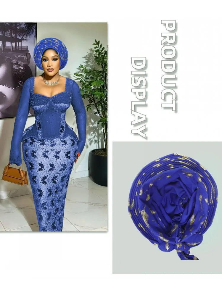 Nigerian Wedding Geles African Headtie Auto Gele Turbans For Women Aso Oke Fabric Muslim Headwear Headpiece Female Head Wraps