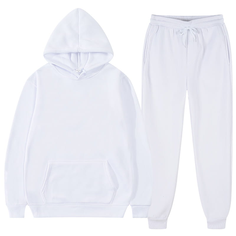 Ensemble décontracté de sweat à capuche en coton blanc en molleton pour homme et joggers assortis, pour un usage décontracté confortable.