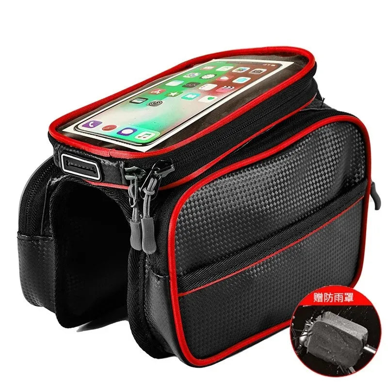 Bike Bags Road Bike Riding Gear Accessories Large Capacity Touch Screen Handlebar Front Tube Waterproof Mobile Phone Bag