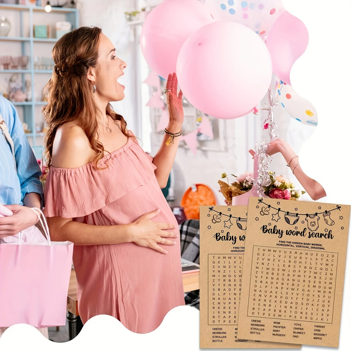 Baby Shower Game, Word Search Game Cards, Baby Shower Party Games Supplies & Activities, Party Activities Ideas Supplies, Baby
