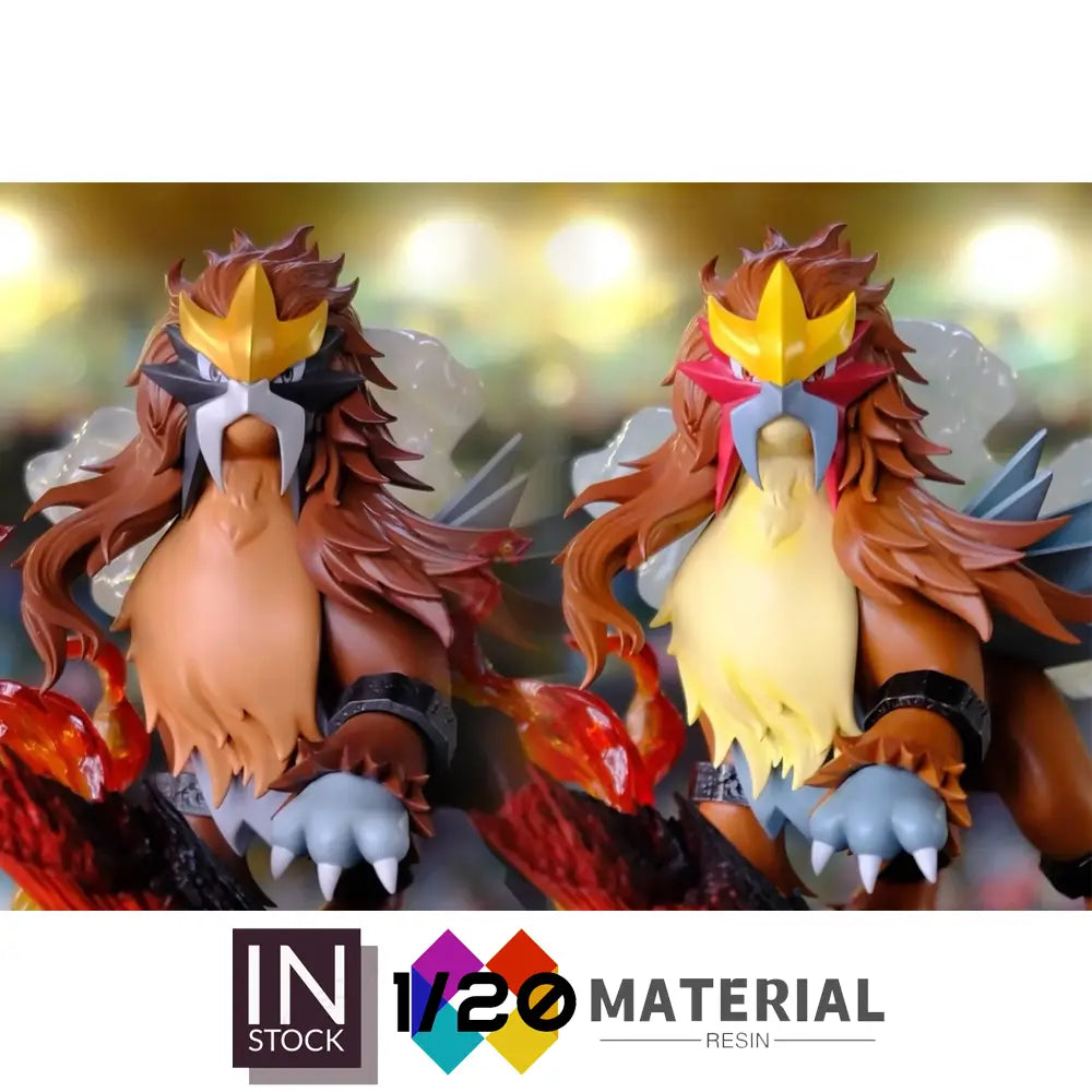 Dos figurines detallados de resina a escala 1/20 de Mega Tyranitar en color marrón oscuro y negro con acentos rojos, y tonos marrón amarillento con un naranja intenso, sobre una base original brillante y quemada de torre procedente de Ciudad Paleta.