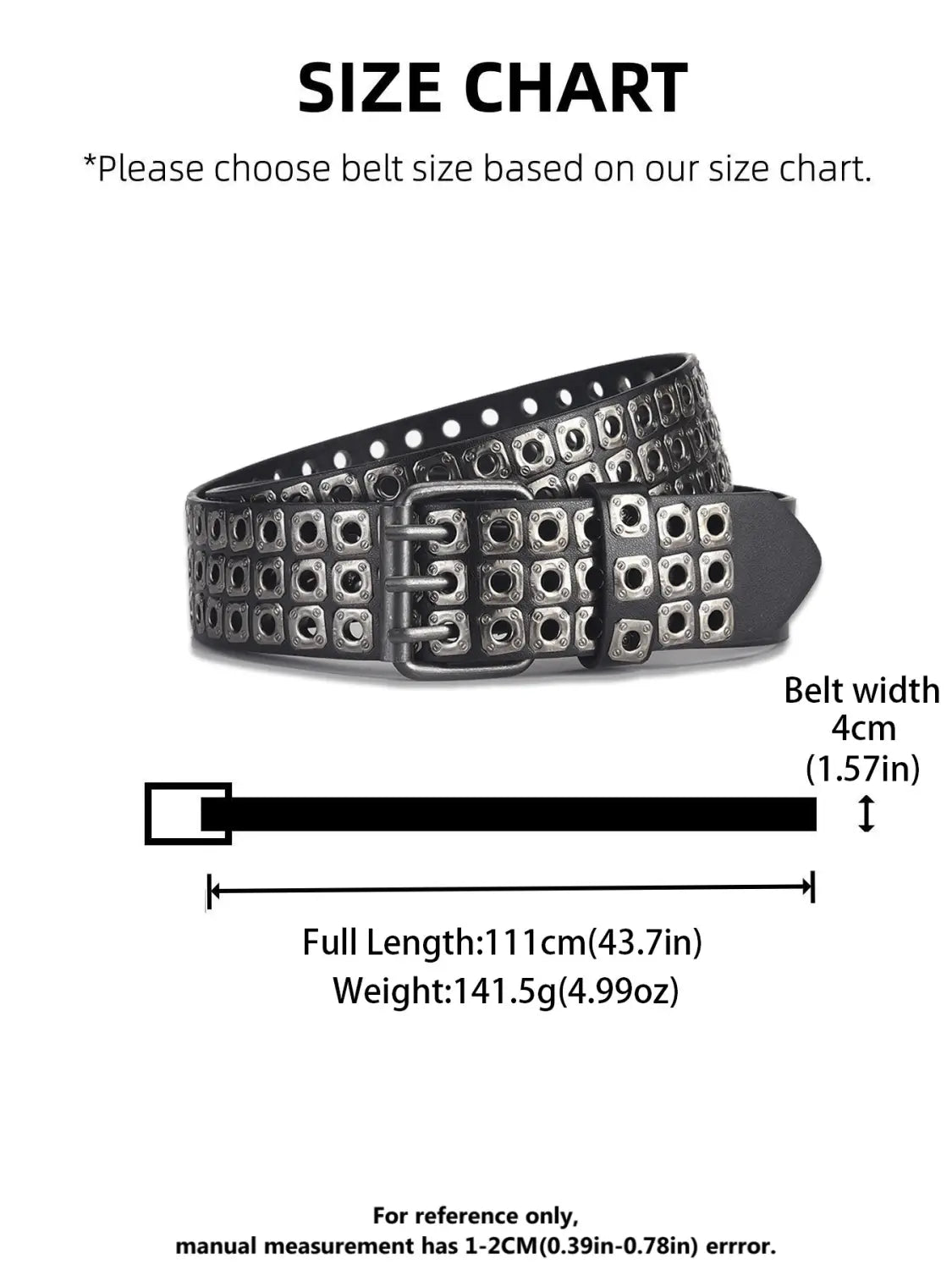 Black leather punk belt featuring silver-toned metal studs arranged in a grid pattern across its surface.