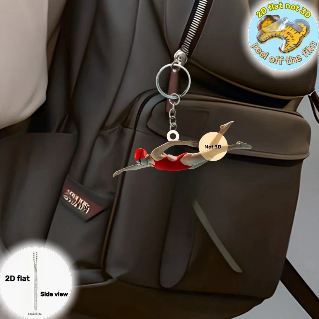 Swimmer Keychain Pendant Swimming Sport Enthusiast 2D Flat Acrylic Ornament Charms Hanging Decoration for Bag Party Festive Gift