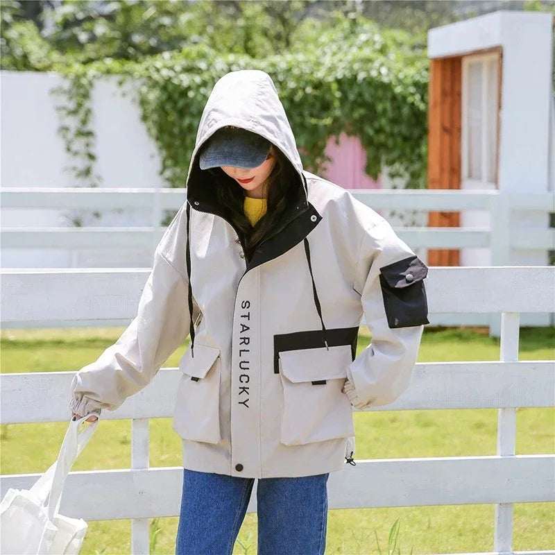 Women Jackets  Spring Autumn Trench Coats 2025 New Korean Loose BF Retro Women's Clothing Hooded  All-match Outerwear