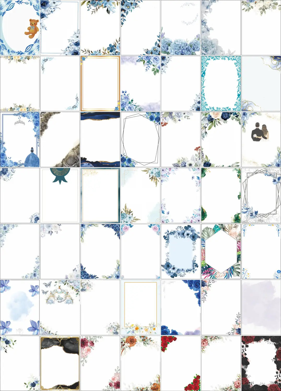 a collection of delicate floral and whimsical design jewish blessing card acrylic keychain party favors in soft blues, purples, and whites, set of 10 pieces.