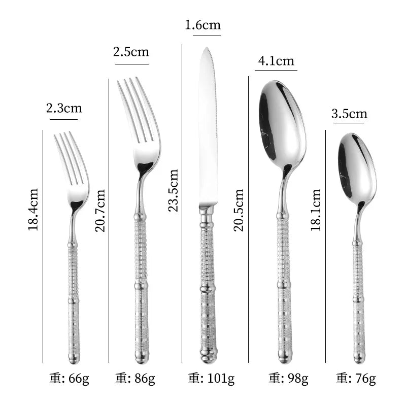 5/Pcs Gold Cutlery Set 304 Stainless Steel Tableware Silver Dinner Retro Embossed Handle Kitchen Dinnerware Cutlery Utensils