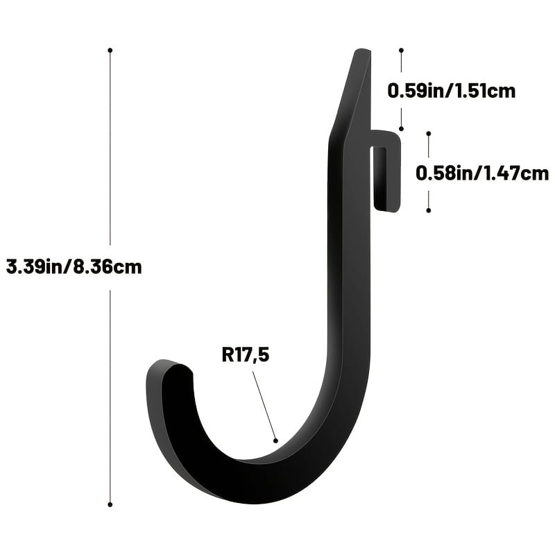 black matte-finish metal squat rack barbell storage holder with curved hook and integrated mounting bracket