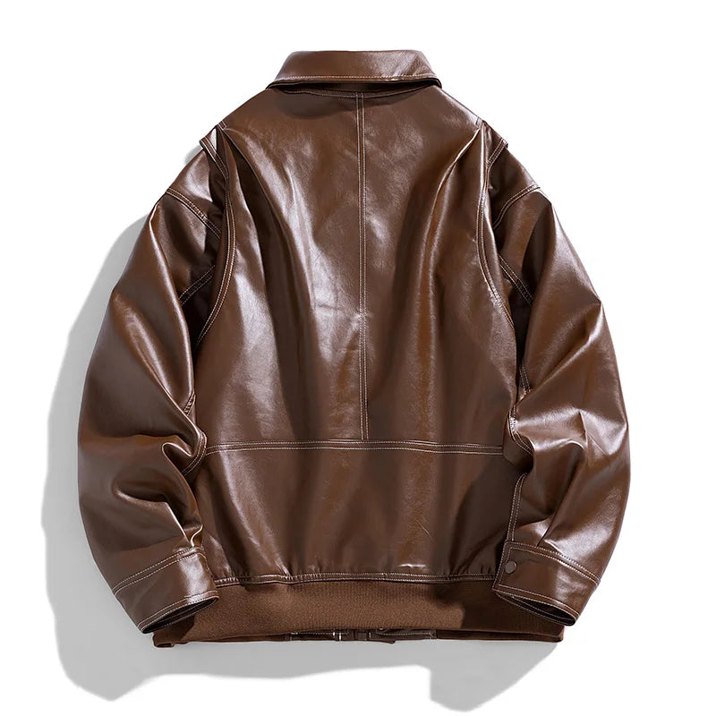 Europe The United States Trend Leather Jacket Spring Autumn New Loose Trend Men's Couple Jacket Lapel Motorcycle Handsome Coats