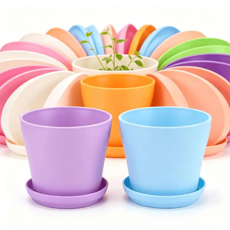 5/10/12Pcs Plastic Plant Pots with Trays, Small Nursery Planters for Succulent Cactus Desktop Decor XJM
