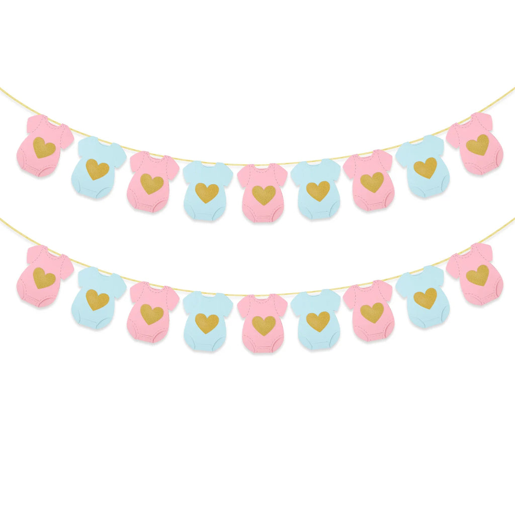 Baby Shower Paper Garland Short-Sleeve Bodysuits Clothesline Garland Gender Reveal Birthday Banner Baby Outfit Banner Flag Decor