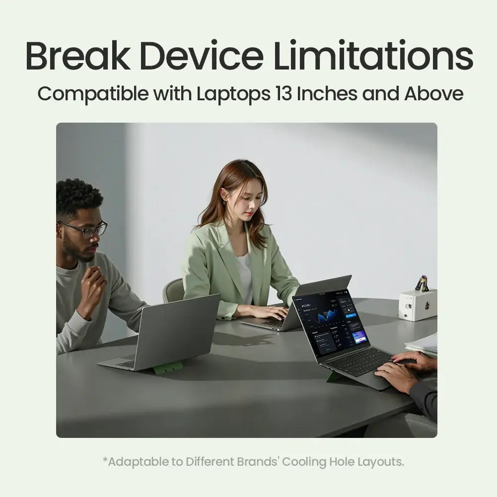 Silver laptop stand with a sleek minimalist design made of metal featuring dualwing adhesive for secure computer bracket type support by Nillkin Dualwing Adhesive Laptop Stand.