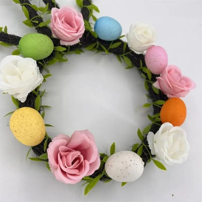 Easter Wreath for Festival Home DecorationPlastic and Fabric Fade Resistant Garland for Door Wall Window B03E