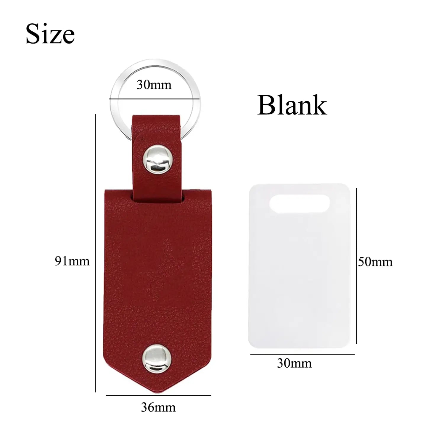 Red leather keychain with silver-toned metal ring and rivets designed as a custom photo leather keychain personalized picture gift.