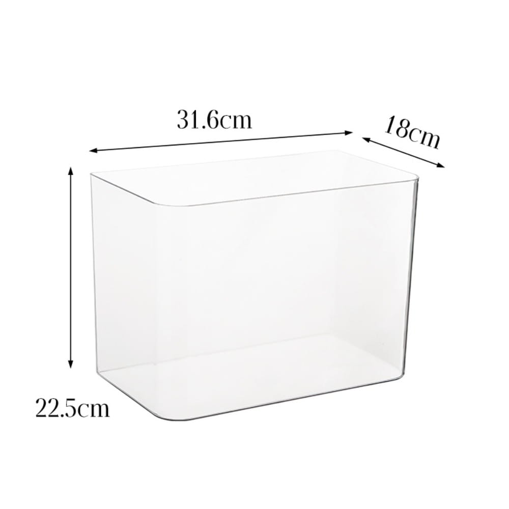 pecera rectangular transparente de plástico ABS con bordes redondeados y dimensiones de 31,6 cm por 18 cm por 22,5 cm, con un diseño minimalista e incluyendo una tapa para una organización o exhibición del animal doméstico con elegancia