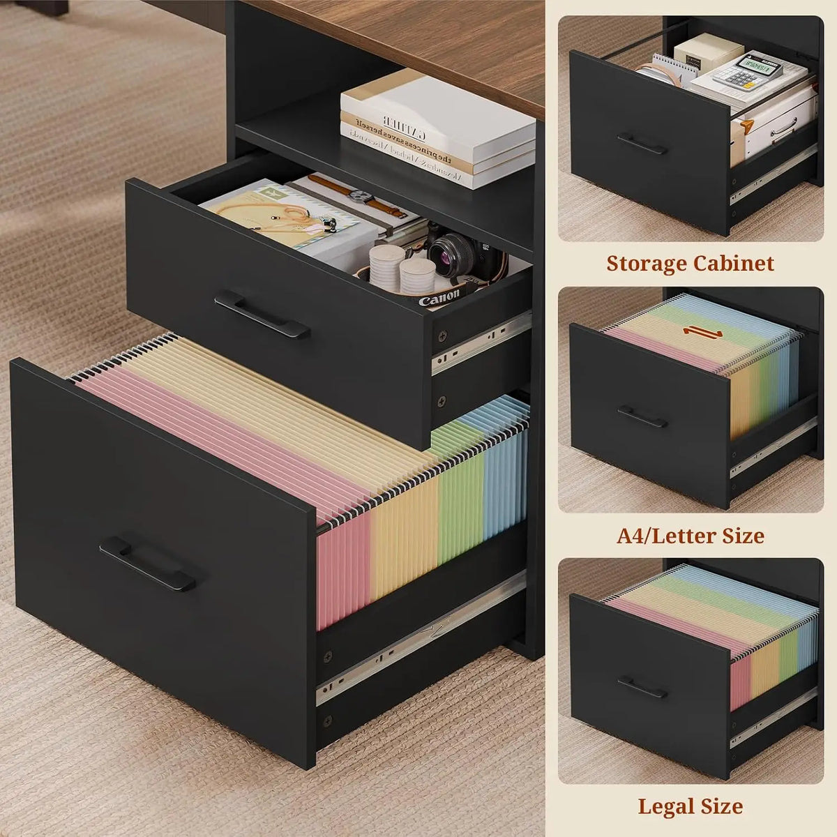70.9" Executive Desk with Power Outlet & Drawers, File Cabinet Computer Desk with Adjustable Shelves, Workstation, Customized