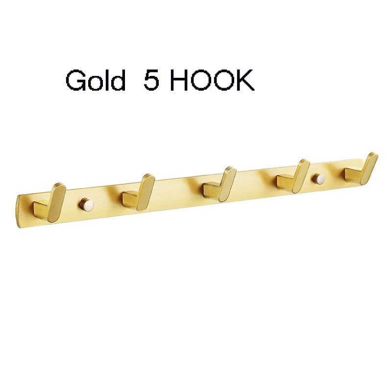 Bathroom Space Robe Hook Wall Mounted Aluminum Clothes Coat Hook Wall Hanger Black Brushed Golden Bathroom Accessories 3-6 Hooks