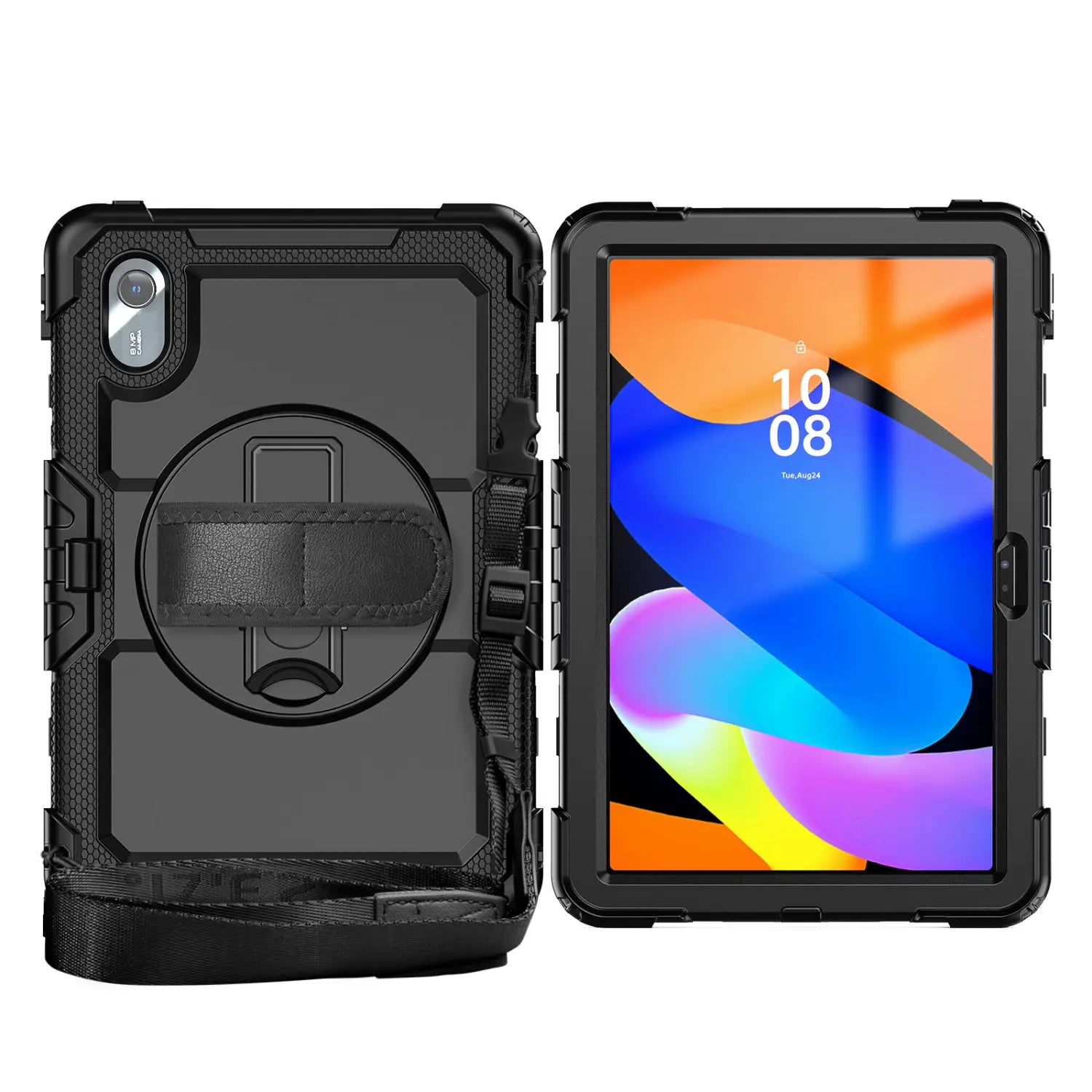 black rugged tb336fu xiaoxin pad 11 armor case with textured outer shell and integrated wrist strap shown from the back side