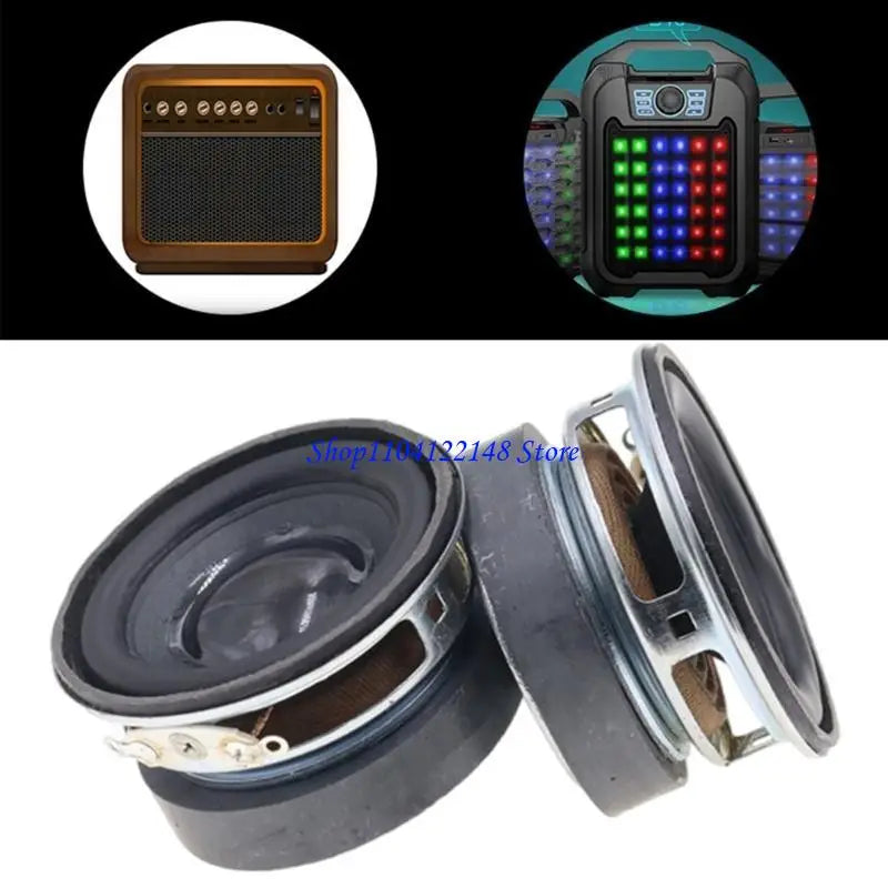 Black and silver 1.75 inch 3w 4 ohm mini bass speakers pair with circular design and visible internal components