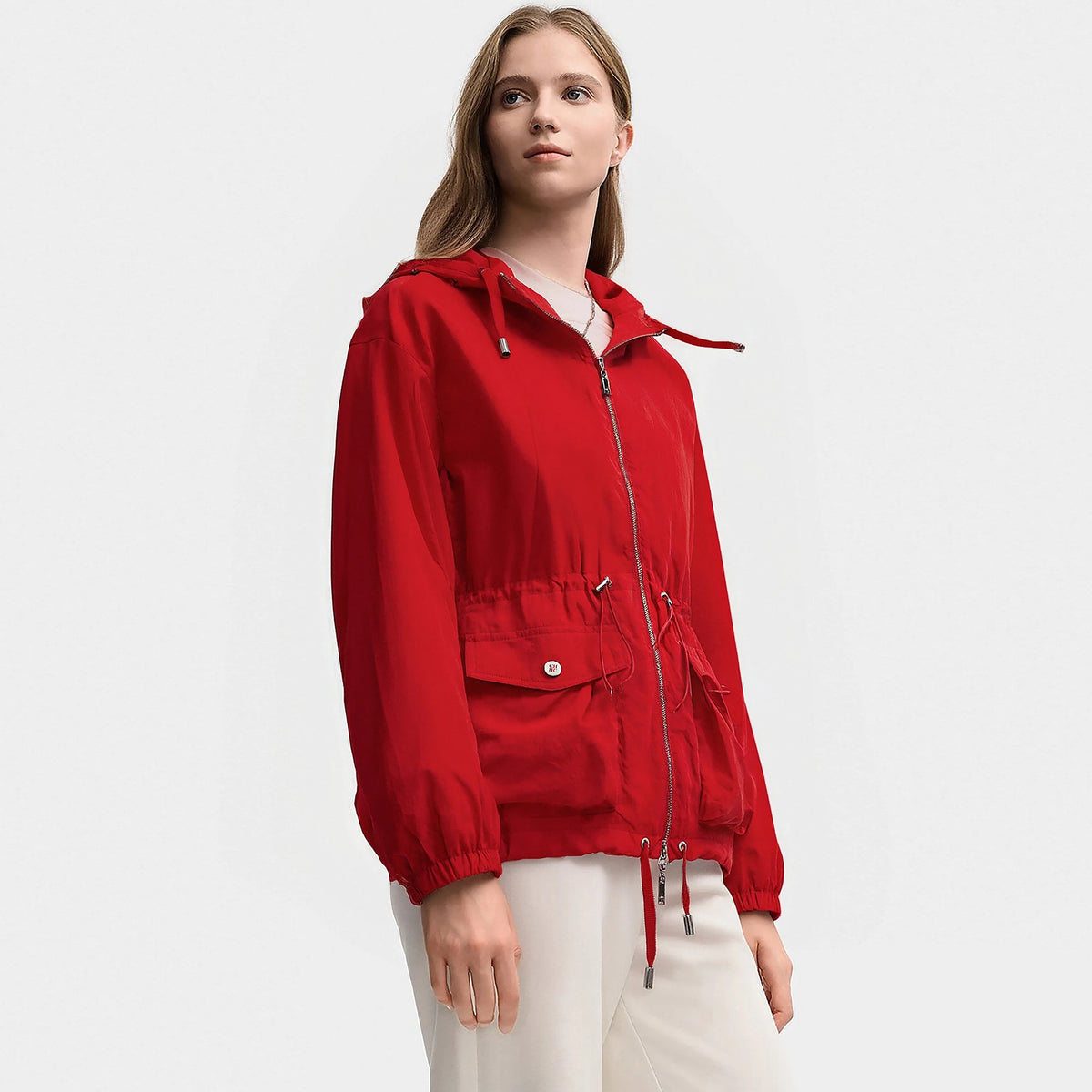 CHCH Women's Jacket Fashion Spring Autumn Outdoor Windproof Ladies Stormtrooper Jacket Drawstring Waist Design Female Thin Coat