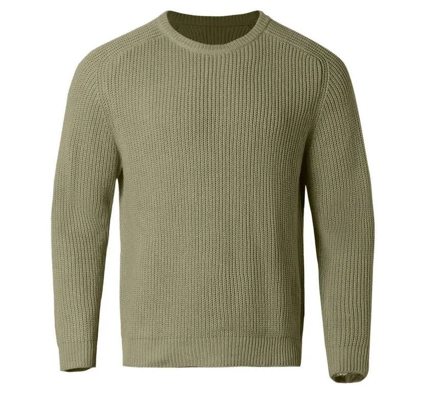 Herren-Chunky-Strickpullover lässig mit Crewneck-Pullover, in olivgrünem Rippstrick mit langen Ärmeln.