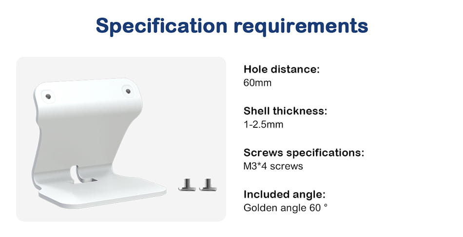 Weiße Kunststoff-Heimschalter-Tischhalterung für Thermostate und Uhren mit einem Lochabstand von 60 mm und einem goldenen Winkel von 60 Grad.