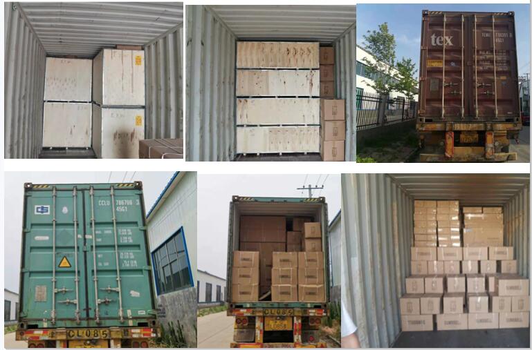Brown metal shipping container with tex branding on its side shown alongside a commercial 2-tier dumbbell rack for gym organization.