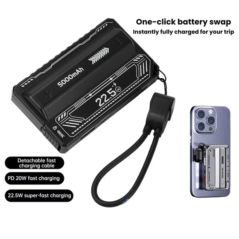 New Portable Fast Charging Removable Lithium Battery 22.5W Super Power Bank 5000 Comes with Cable Mobile Power Bank