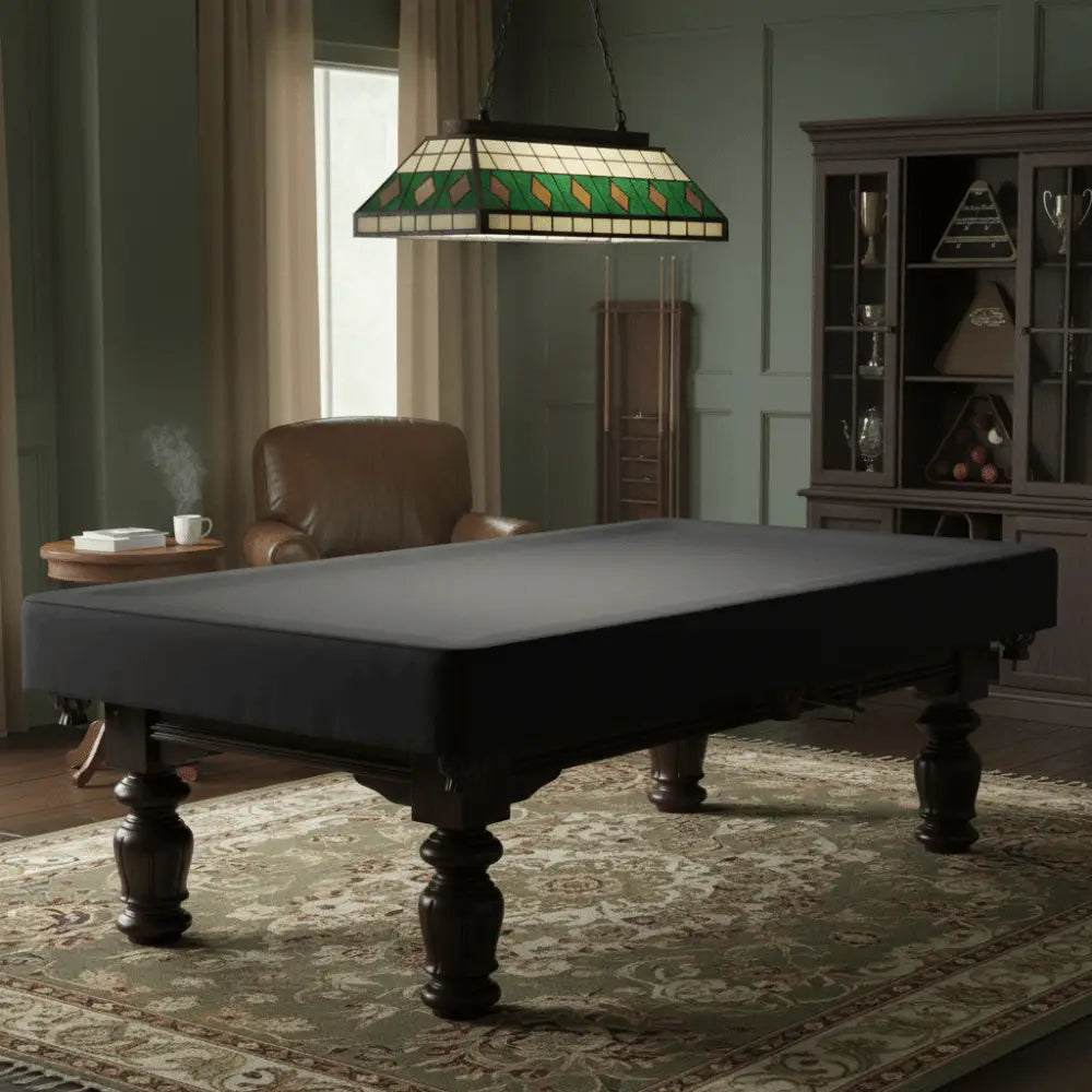 Housse de table de billard étanche noire en tissu Oxford 210d conçue pour protéger les tables de billard contre la poussière et l’humidité