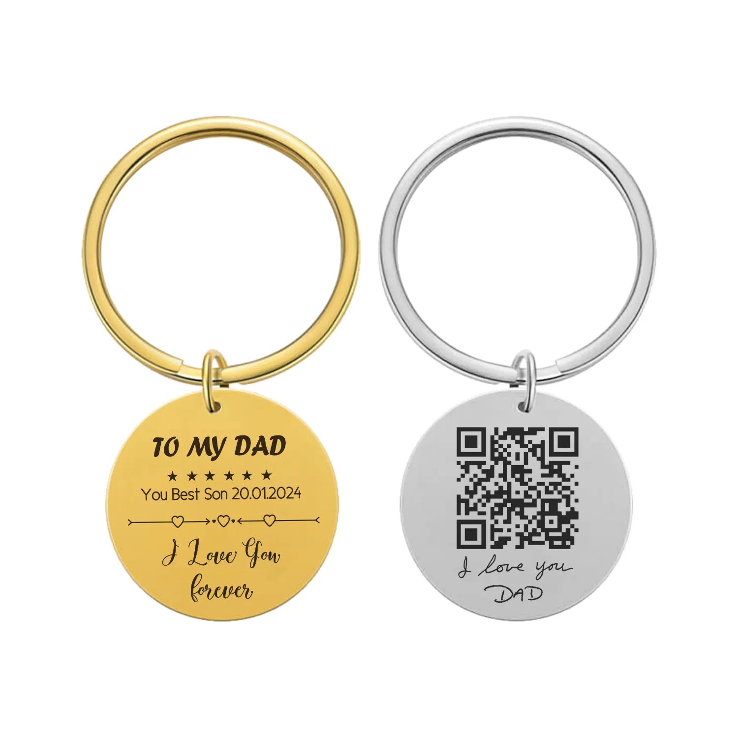Personalized Laser Engraved Name Text Date Fingerprint QR Code Keychain Father's Day Gift Women Men Memorial Key Chain Gifts