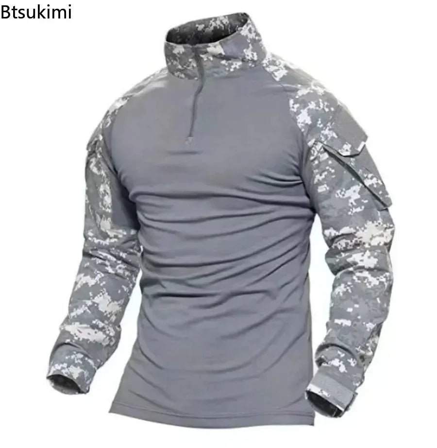 New Men's Outdoor Tactical Hiking T-Shirts Combat Military Army Camouflage Long Sleeve Hunting Climbing Comfort Sport Shirt Tops