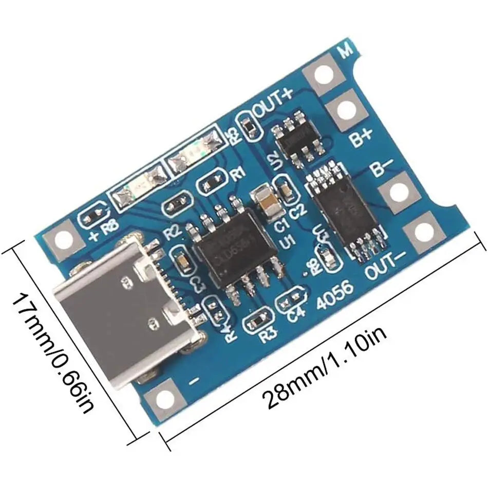 Blue circuit board with usb port and electronic components for tp4056 18650 lithium battery charging board 10pcs.