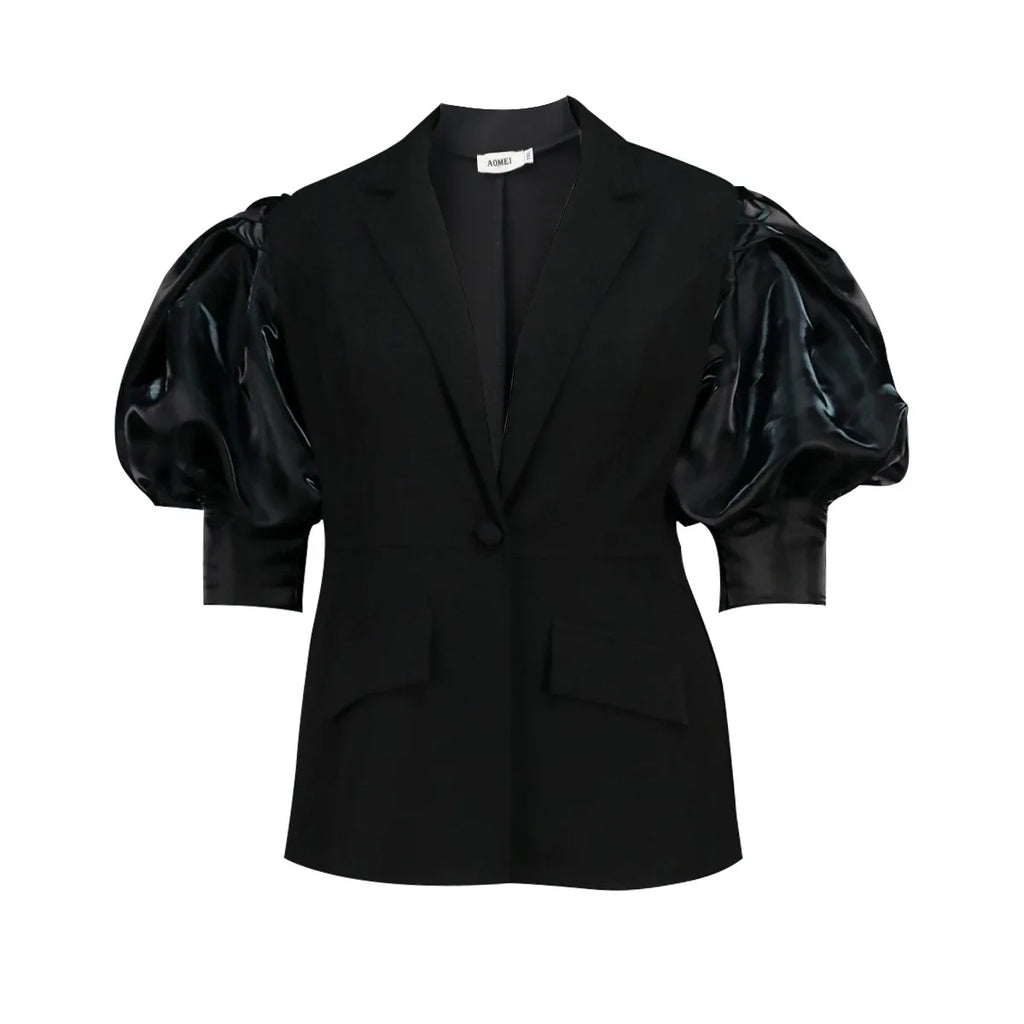 Customized Black Blazer for Women Suit Jacket Office Ladies Business Casual Lantern Sleeves Classy Female Elegant Turn Down Coll