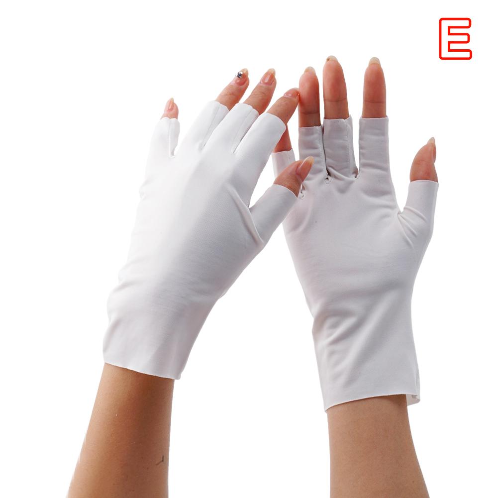 White fingerless uv protection driving gloves with a smooth stretchy fabric finish shown from the back side.
