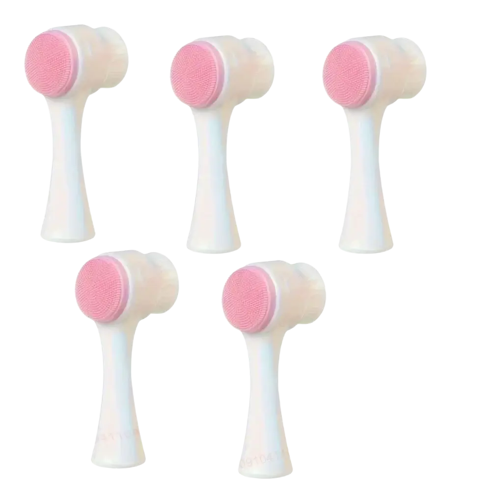 Pink and white silicone cleansing brush heads for silicone pet paw cleaner and massage brush shown from top view
