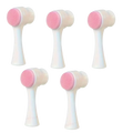 Pink and white silicone cleansing brush heads for silicone pet paw cleaner and massage brush shown from top view