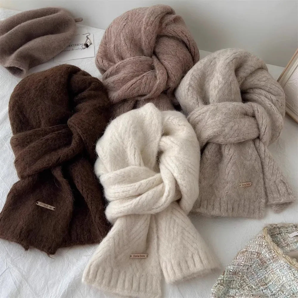 Women's Winter Warm Scarf Neck Wraps Cashmer Student Neck Warmer Shawl Solid Color Girls Scarves Bib For Outdoor Skiing Cycling
