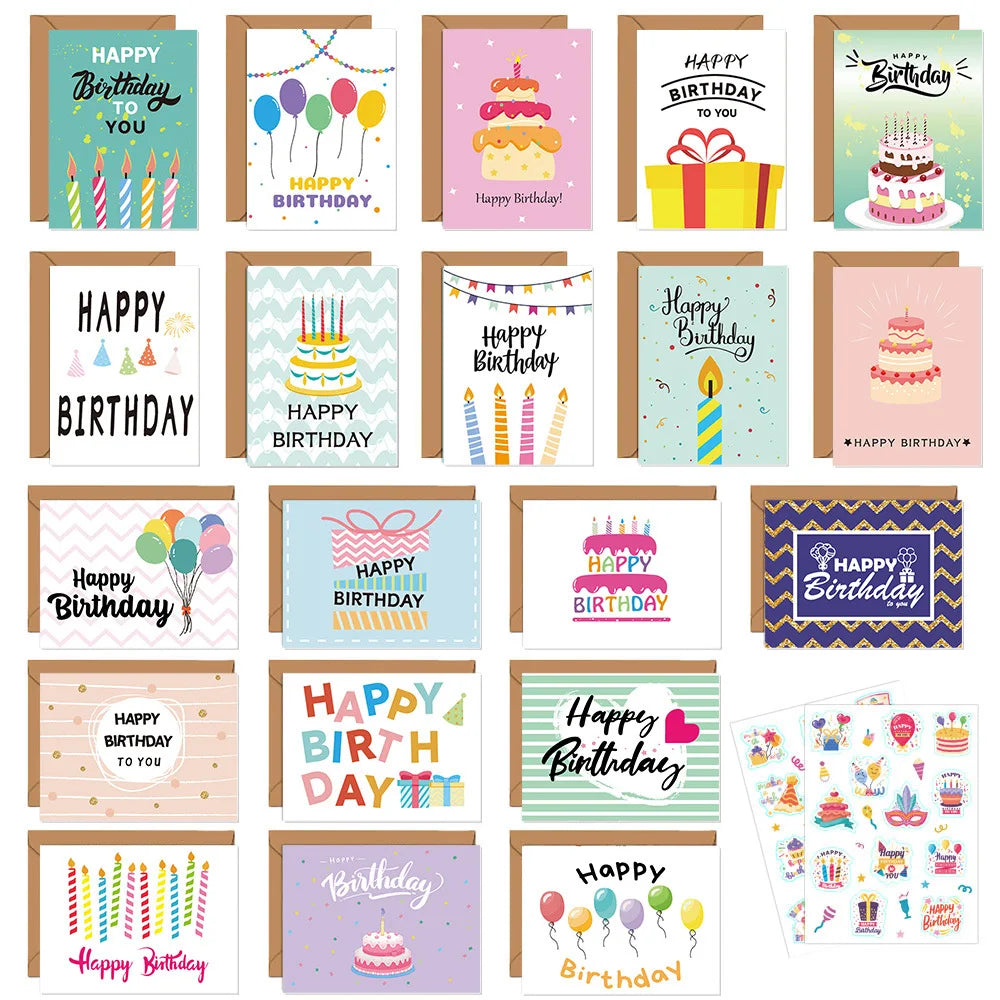 24pcs Unique Happy Birthday Cards Bulk With Envelopes & Stickers,Happy Birthday Cards Assortment For Family, Friends, Colleagues