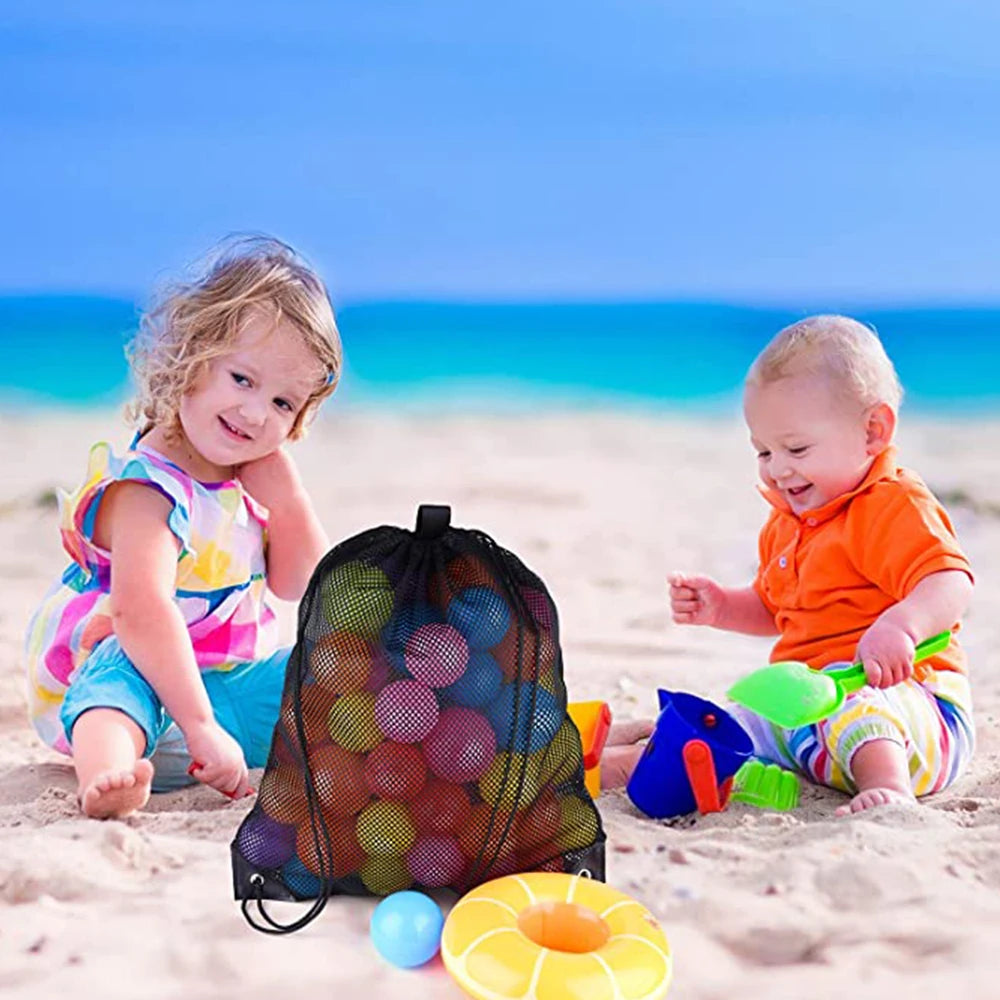 Mesh Drawstring Bag Backpack Black Mesh Bags Heavy Duty Soccer Ball Net Bag Equipment Bag for Gym, Beach, Swimming Gears