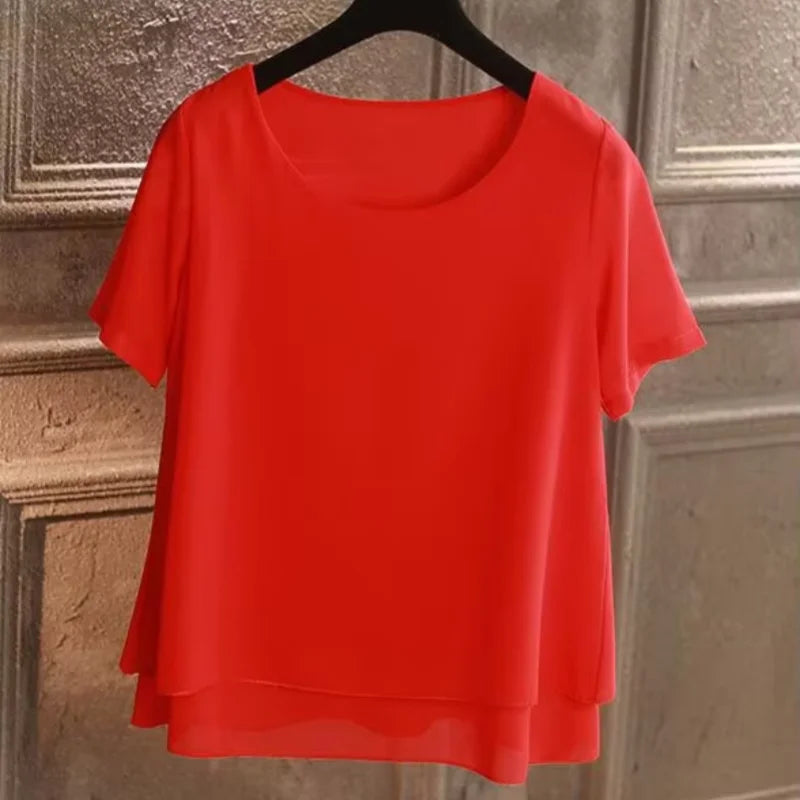 Fashion Women Chiffon Blouses Ladies Tops Short Sleeve O Neck Shirt Blusas Femininas Female Work Shirts Blusas Mujer De Moda