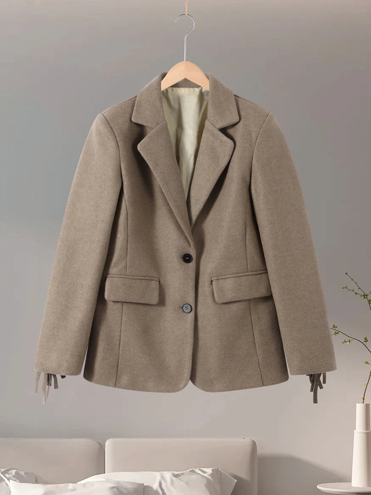Casual Women Office Blazer With Fringes Fashion Single Breasted Long Sleeve Solid Female Coat Fashion Spring Jacket Commute
