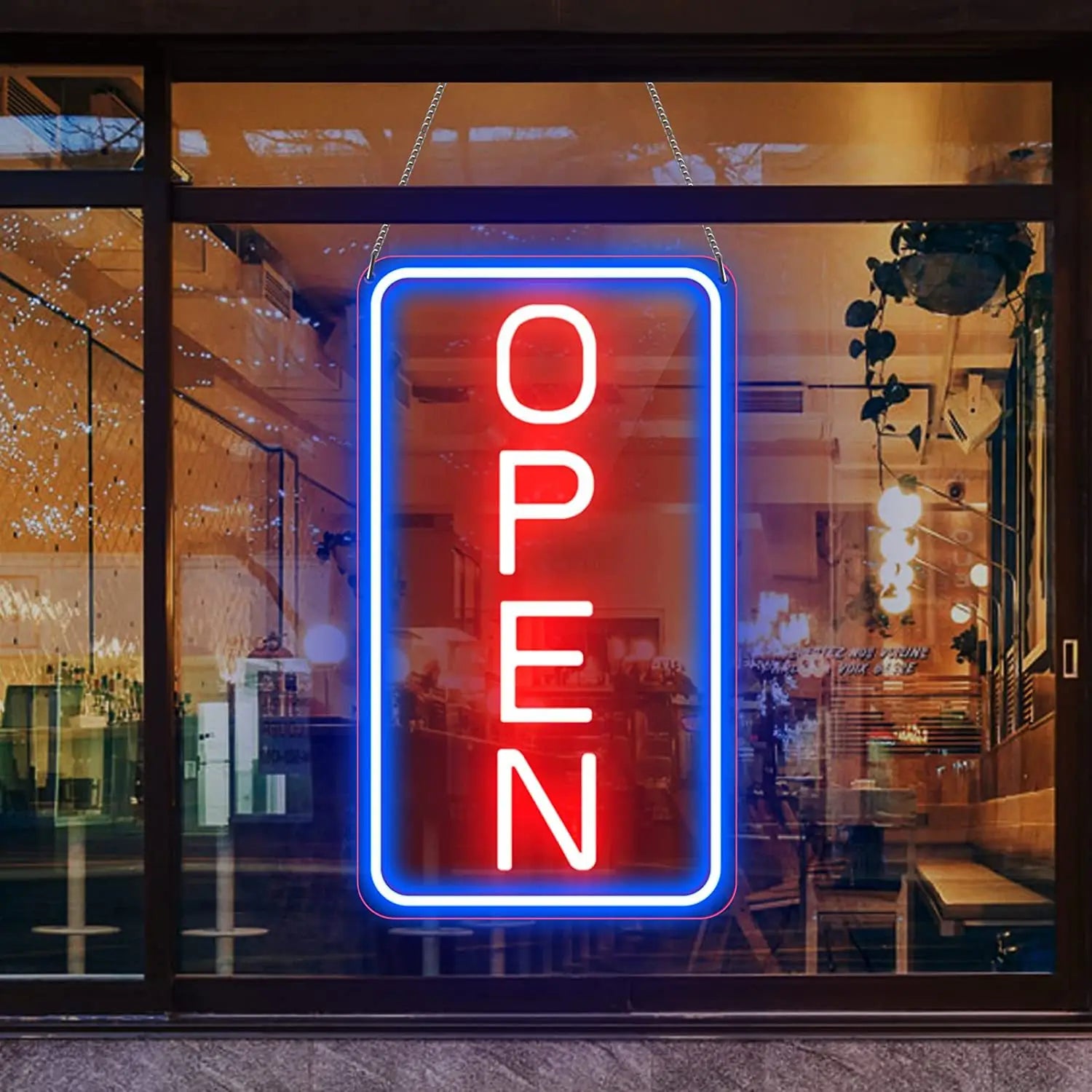 led open neon sign in vibrant red and blue neon lights with adjustable brightness as a glowing light source for visible signage.