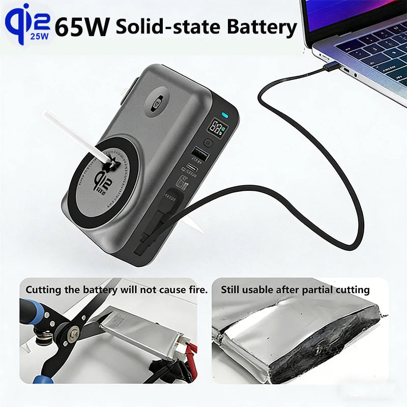 65W GaN USB C Wall Charger Power Bank 10000mAh Qi2.2 25W Magnetic Wireless Fast Charger for iPhone 17 16 iWatch Laptop Powerbank