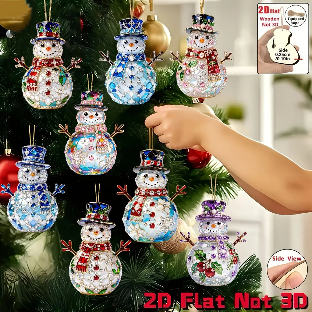 16/8 Pieces in Random Styles, New Fun 2D Embossed Wooden Home Decor Ornaments, Christmas, Mother's Day, Father's Day, Exquisite Snowman Designs, Holiday Pendants, Hanging Decorations, Practical and Beautiful Hanging Ornaments